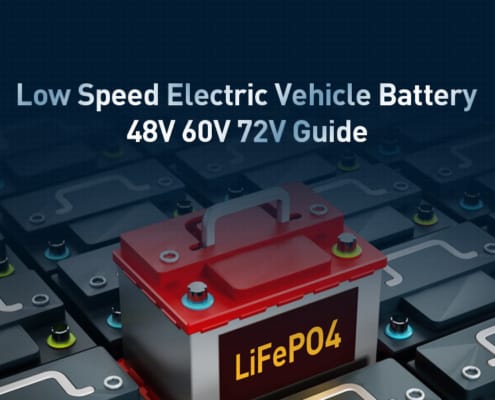 Low speed electric vehicle battery selection guide with 48V 60V 72V lithium battery illustration