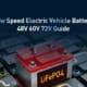 Low speed electric vehicle battery selection guide with 48V 60V 72V lithium battery illustration