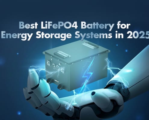 LiFePO4 battery for energy storage in 2025, futuristic design showing safe and efficient lithium iron phosphate technology