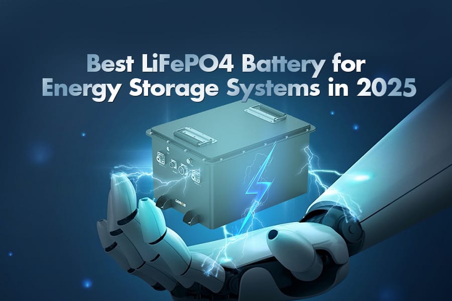 LiFePO4 battery for energy storage in 2025, futuristic design showing safe and efficient lithium iron phosphate technology