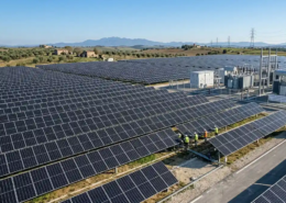 A massive European tracking ground array showing the utility scale solar epc cost efficiency of a large project.