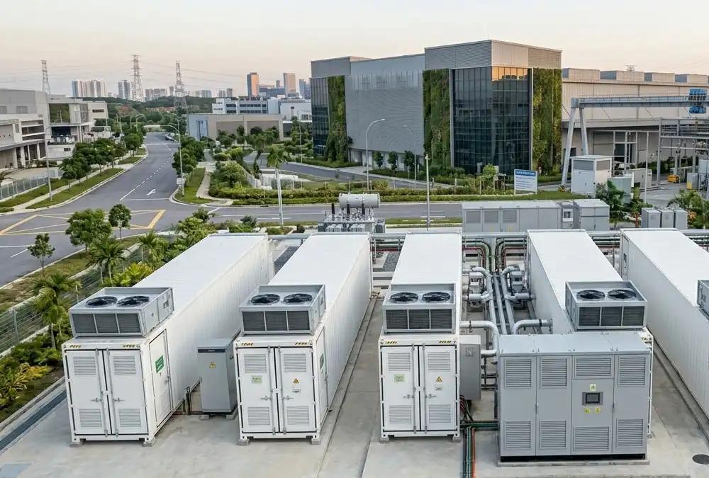 Containerized lithium iron phosphate battery energy storage systems deployed for industrial solar plus storage solutions.