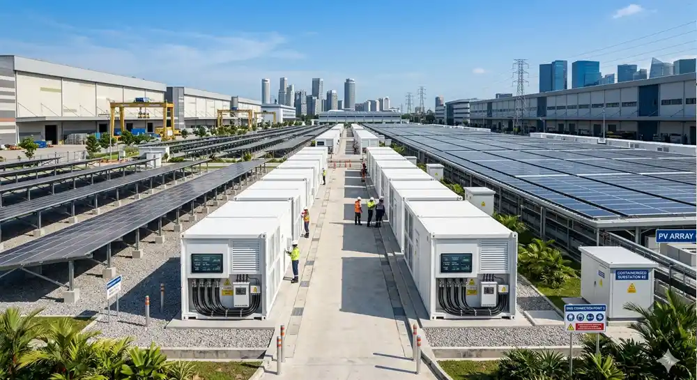 High-capacity solar battery storage systems installed for solar battery storage for commercial buildings.