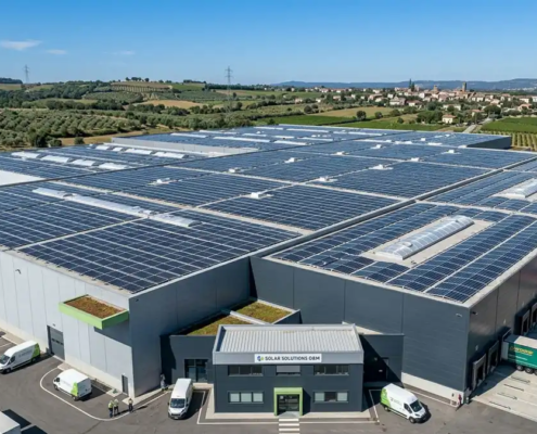 Containerized LFP battery energy storage systems integrated with a turnkey solar farm for smart load shifting.