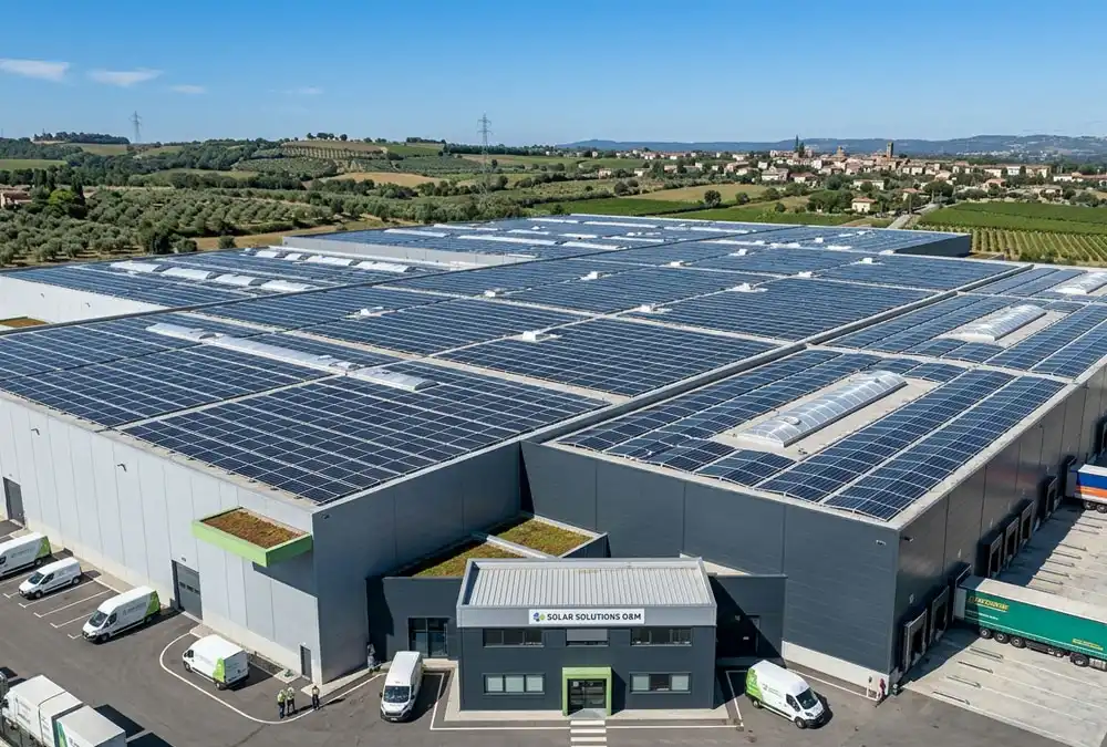 Containerized LFP battery energy storage systems integrated with a turnkey solar farm for smart load shifting.