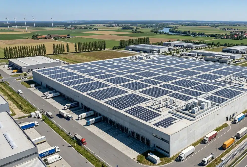 A massive commercial rooftop PV infrastructure fully engineered and deployed by an expert turnkey solar solutions provider.