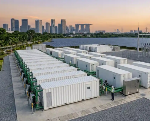 A containerized all-in-one liquid cooled LFP BESS asset managed by a renewable energy project management framework.