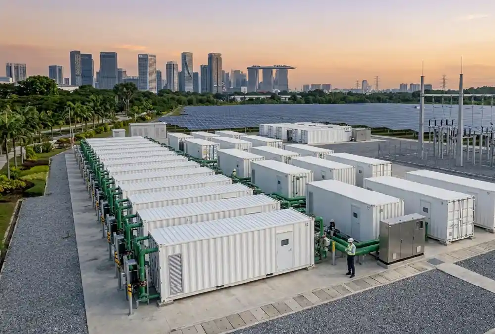 A containerized all-in-one liquid cooled LFP BESS asset managed by a renewable energy project management framework.