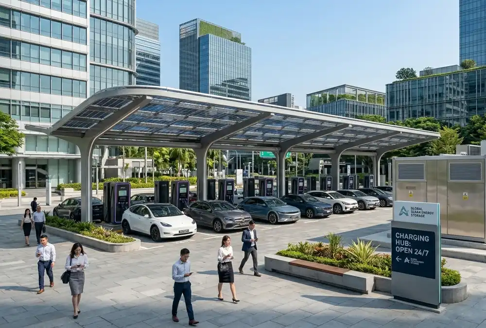 Internal components of an EV charging station battery storage solution featuring liquid-cooled LFP technology.