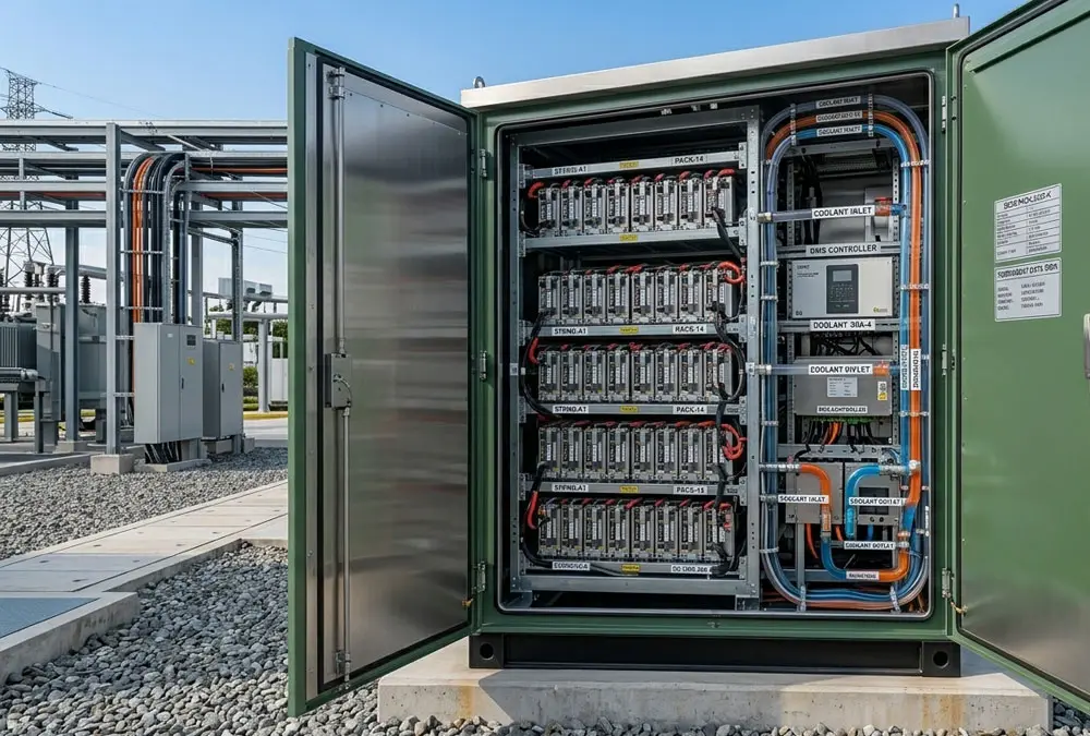 High-performance lifepo4 solar battery price layout featuring an optimized liquid-cooled industrial outdoor battery cabinet.