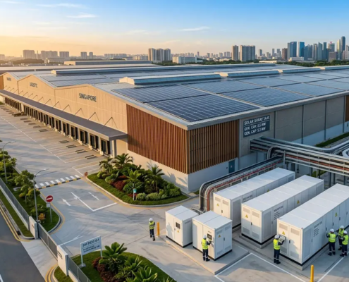 A premium commercial solar plus storage installation on a modern warehouse roof representing a key solar energy storage investment.