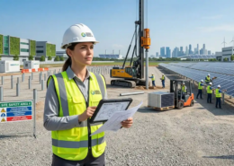 An organized engineering team demonstrating the streamlined project management benefits of turnkey solar solutions over traditional solar installation.