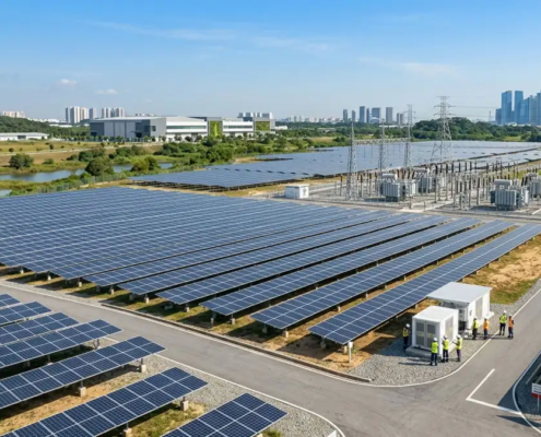Large utility-scale solar farm development managed by a professional solar EPC contractor under a fixed price contract.