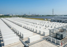 A massive front-of-the-meter utility scale battery storage installation delivering grid scale energy storage solutions.
