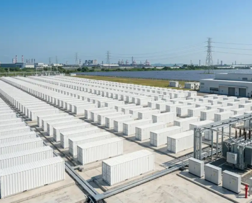 A massive front-of-the-meter utility scale battery storage installation delivering grid scale energy storage solutions.