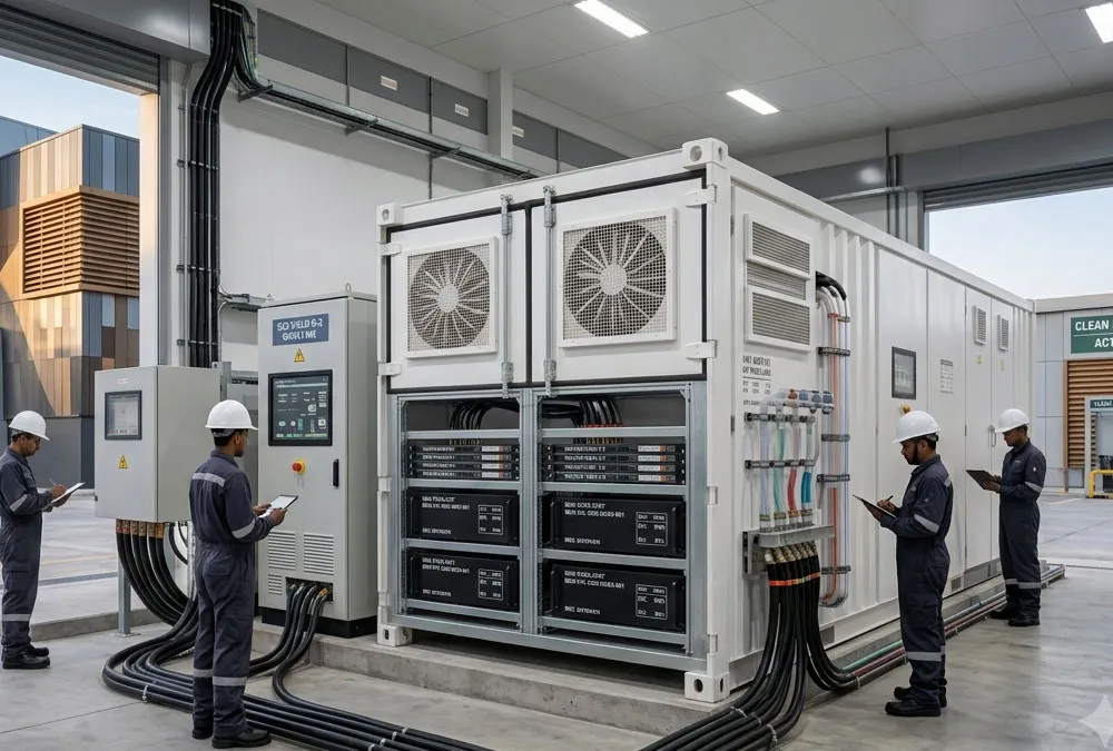 A 20ft industrial BESS container with advanced liquid cooling installed at a manufacturing factory.