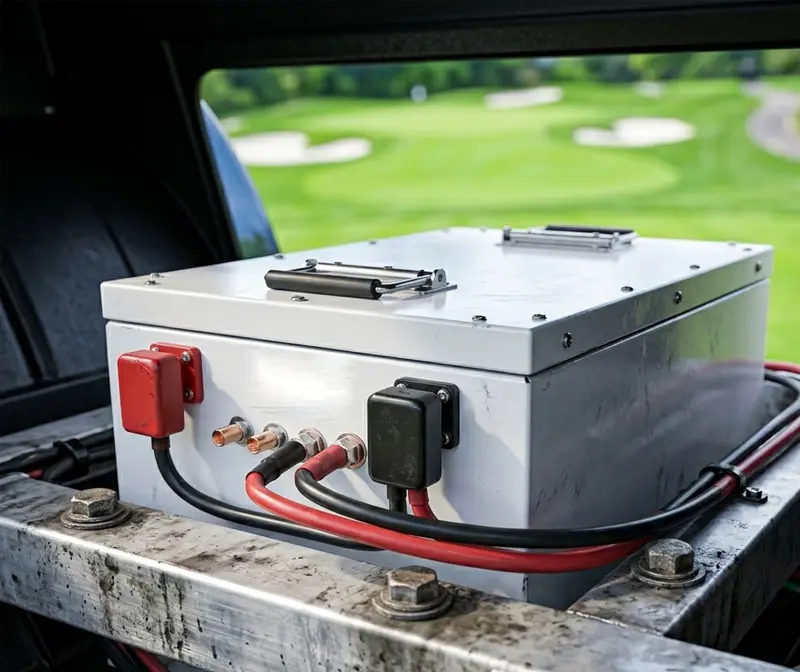 Custom high-torque 48V battery system for golf cart fleet conversion and upgrade.