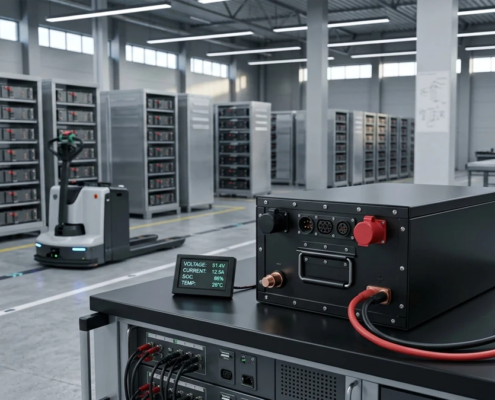 Comprehensive showcase of lithium ion batteries uses in industrial warehouse automation and energy storage systems
