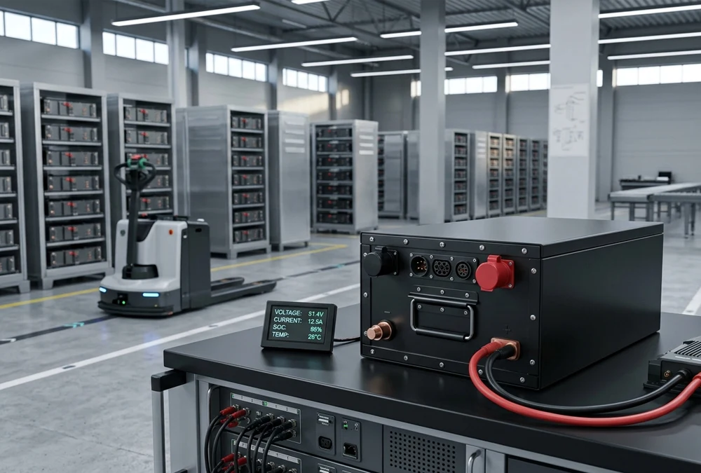 Comprehensive showcase of lithium ion batteries uses in industrial warehouse automation and energy storage systems