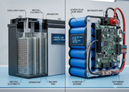 Detailed internal chemistry and structural comparison between a legacy NiCad cell and a modern LiFePO4 lithium module.