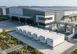Outdoor BESS cabinets and rooftop solar arrays demonstrating the financial benefits of solar battery storage for an industrial facility.