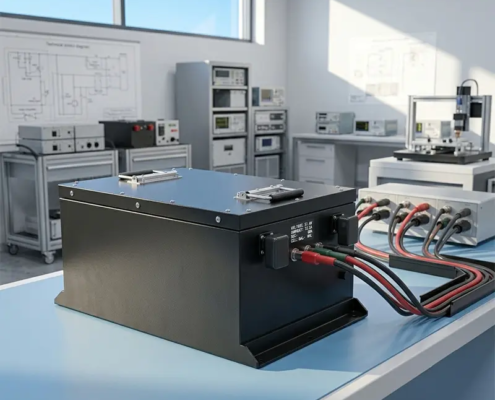 Professional 48V Battery System with integrated intelligent BMS and robust structural casing for fleet equipment.