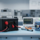 Detailed industrial comparison layout between an LFP battery pack and an NMC lithium ion energy pack on a professional engineering laboratory workbench.