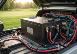 A high performance 48v lithium ion battery pack installed in a golf cart