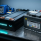 48V lithium battery module next to traditional lead acid battery showing compact design