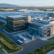 A modern high-tech lithium battery factory building operated by top USA lithium battery manufacturers.
