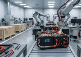 Custom LiFePO4 battery manufacturer automated assembly line in a cleanroom facility