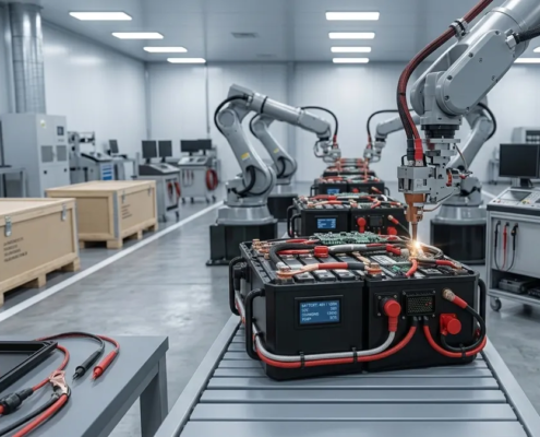 Custom LiFePO4 battery manufacturer automated assembly line in a cleanroom facility