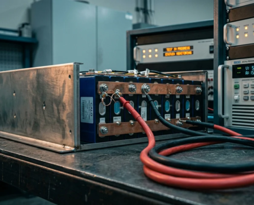 Commercial lithium battery capacity testing using a heavy duty electronic dynamic load bank inside a clean facility