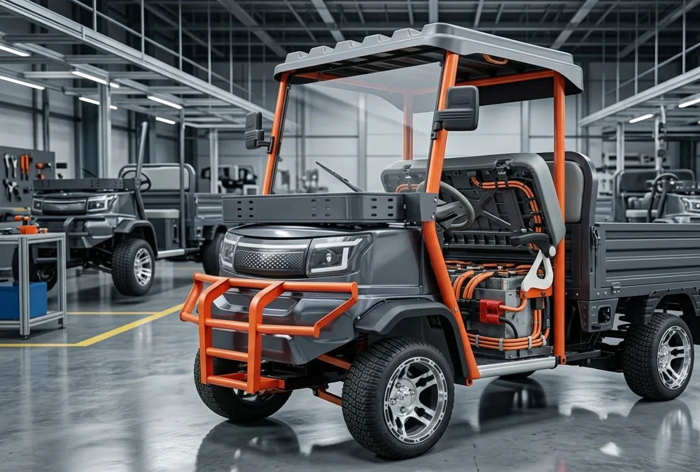IP67 waterproof LiFePO4 battery pack installed inside the battery compartment of a commercial electric cargo tricycle.