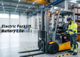 Technician diagnosing electric forklift battery life and runtime loss