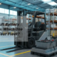 Forklift battery types displayed beside an electric warehouse forklift