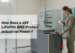 Engineer comparing lithium-ion cells with a complete industrial battery pack