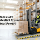 Electric forklift operating under load in a bright warehouse with a 48V LiFePO4 battery system